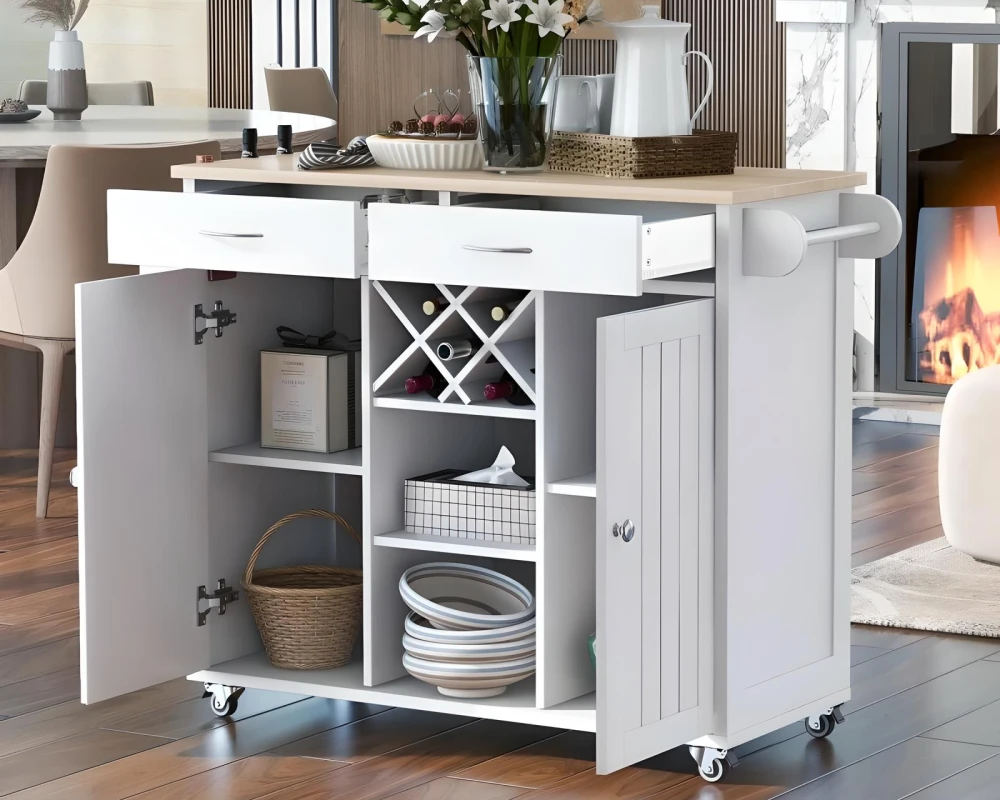rolling wood cart with drawers